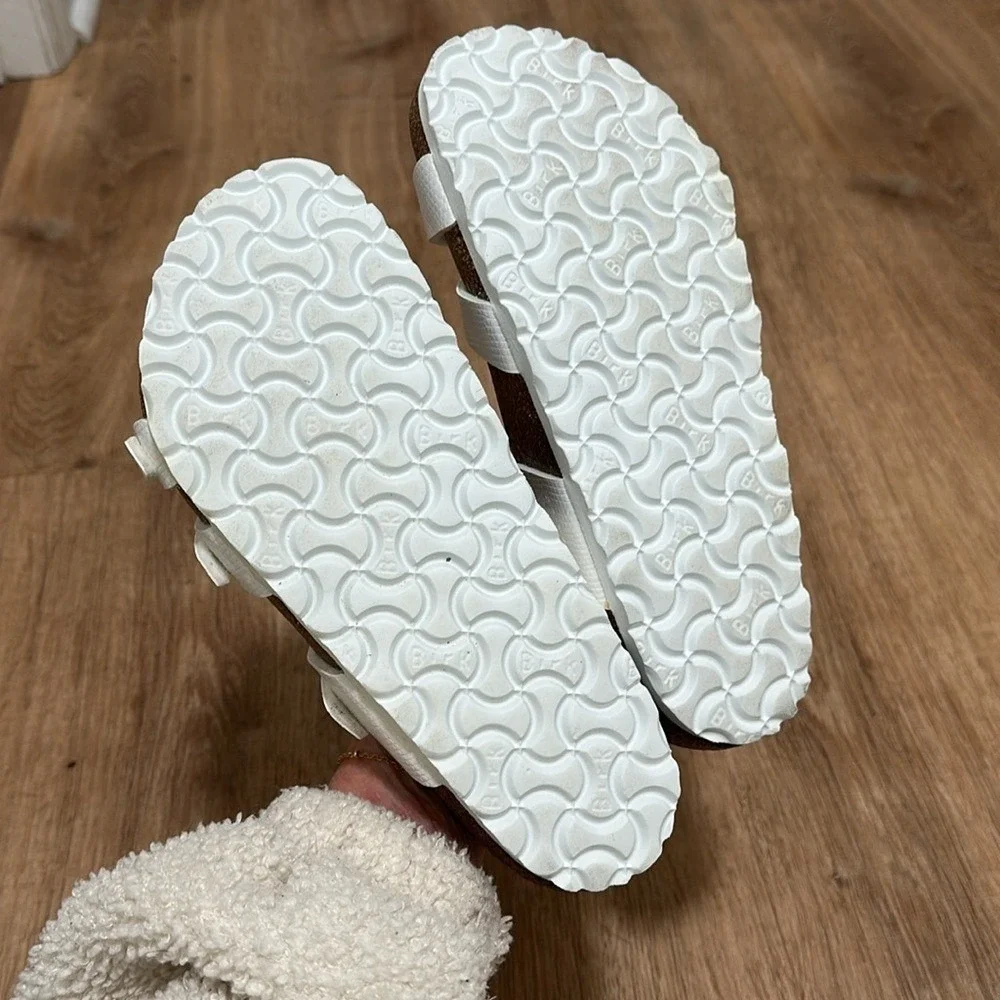 BIRKENSTOCK | Franca Iridescent White Snake Python Embossed Sandals, EU 37